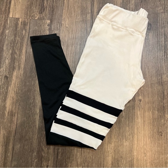 Pants - Women Tight High Sock Leggings black and white. Wide elastic waist band. Size S
